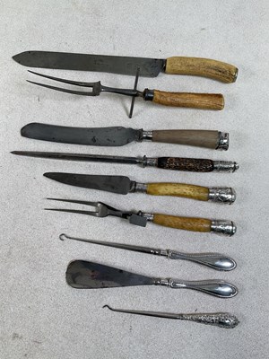 Lot 638 - A group of carving tools, some with silver...