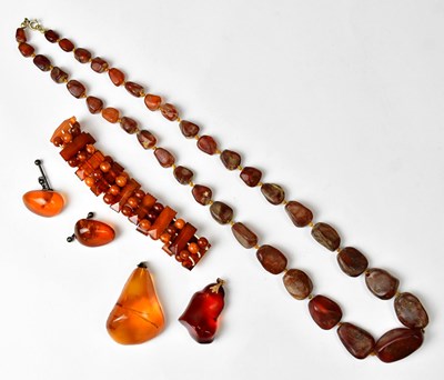 Lot 1349 - A group of amber jewellery, comprising two...