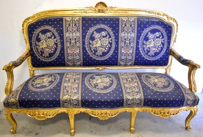 Lot 84 - A French Empire style three-piece gold painted...