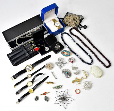 Lot 1364 - A group of costume jewellery, to include a...