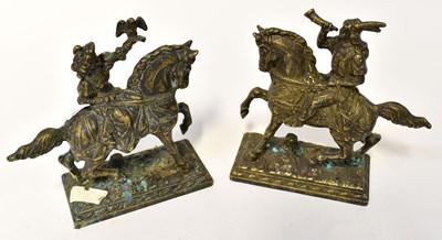 Lot 1030 - Two small brass figures of hunters on...