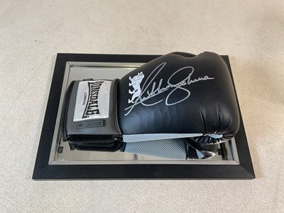 Lot 463 - ANTHONY JOSHUA; a signed Lonsdale black boxing...