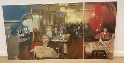 Lot 491 - BRIAN DENNINGTON; triptych oil on board,...