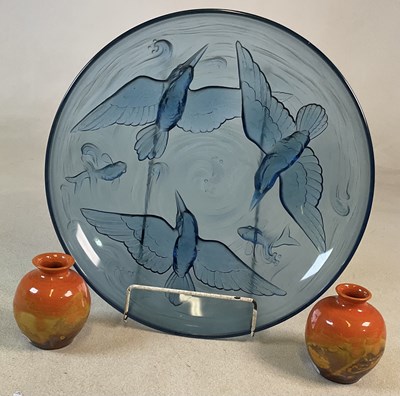 Lot 433 - A French blue tinted art glass bowl, decorated...