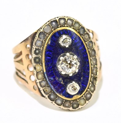 Lot 1060 - A rose gold coloured blue enamelled and...
