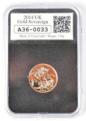 Lot 1081 - An Elizabeth II sovereign, 2014, encapsulated,...