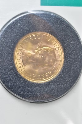Lot 1079 - An Elizabeth II sovereign, 1959, encapsulated,...