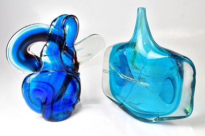 Lot 30 - MDINA; a blue glass abstract sculpture, the...