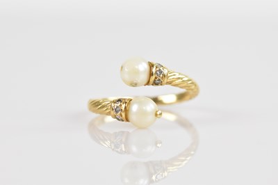 Lot 2387 - An 18ct yellow gold diamond and pearl set...