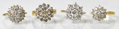 Lot 120 - Two 18ct yellow gold diamond cluster rings,...