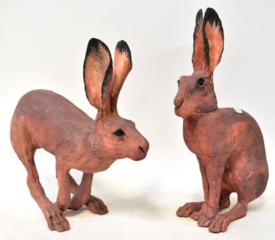 Lot 789 - Two painted plaster figures of hares, height...