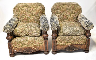 Lot 74 - A 1930s walnut three-piece suite, comprising a...