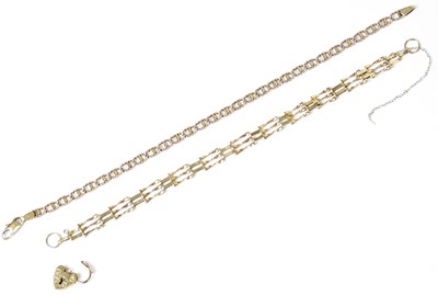 Lot 1200 - A 9ct yellow gold fancy link bracelet, length...