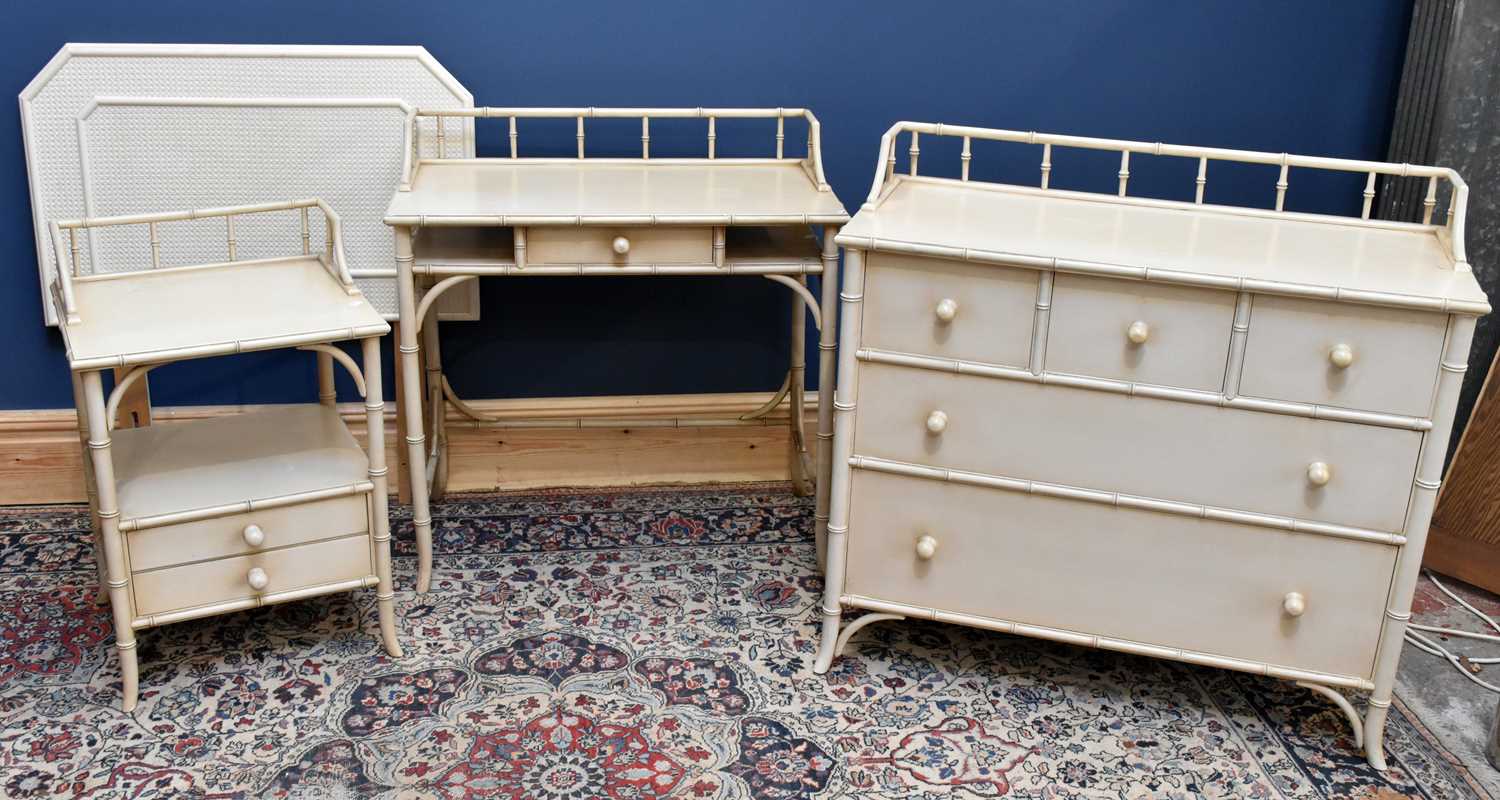 Lot 2983 - A cream painted faux bamboo bedroom suite,...