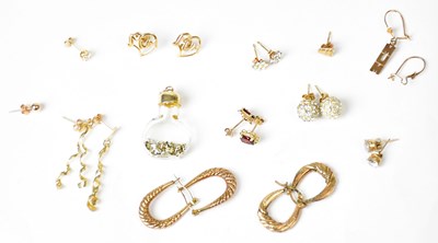 Lot 1311 - Seven pairs of 9ct yellow gold earrings,...