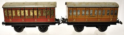 Lot 387 - HORNBY; two boxed O gauge coaches, No.1...