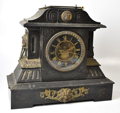 Lot 124 - A large Victorian black slate mausoleum mantel...
