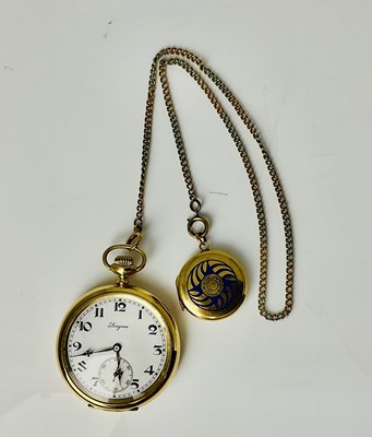 Lot 797 - LONGINES; an 18ct yellow gold crown wind open...