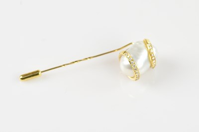 Lot 2049 - An 18ct yellow gold diamond set baroque pearl...
