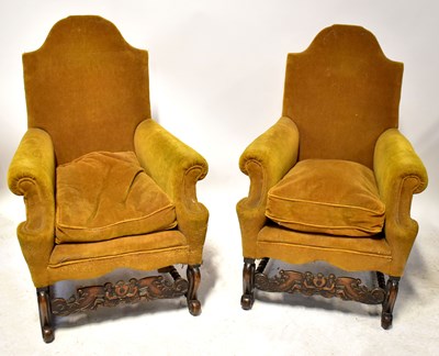 Lot 64 - A pair of 1930s oak Queen Anne style armchairs,...
