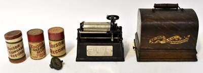Lot 1004 - EDISON; a Gem phonograph with applied white...