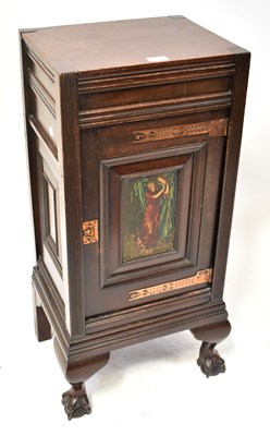 Lot 49 - An Aesthetic mahogany bedside cupboard, the...