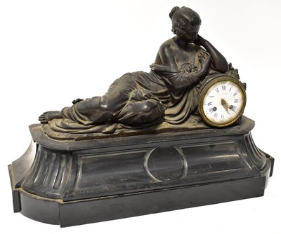 Lot 123 - RAINGO FRES, PARIS; a black slate eight-day...