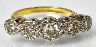 Lot 1178 - An 18ct yellow gold five-stone diamond ring,...