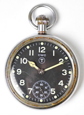 Lot 1374 - A NATO-style CWC pocket watch, the black dial...