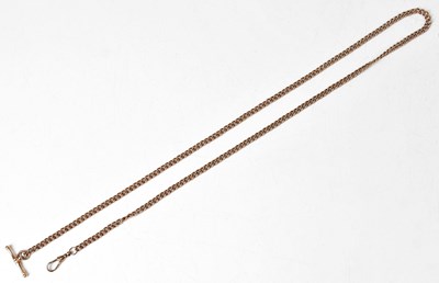 Lot 1380 - A 9ct old curb link watch chain, with T-bar,...