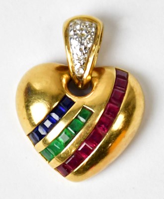 Lot 1267 - A yellow metal heart-shaped pendant, set with...