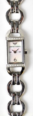 Lot 1390 - EMPORIO ARMANI; a ladies' stainless steel...