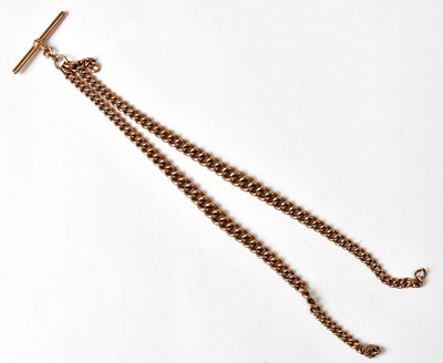 Lot 1379 - A 9ct rose gold graduated Albert chain, each...