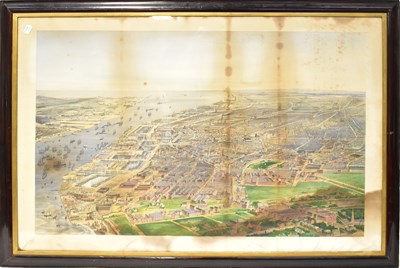 Lot 913 - A colour lithograph aerial view of Liverpool,...