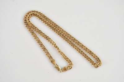 Lot 2109 - A 9ct yellow gold flat link necklace, length...