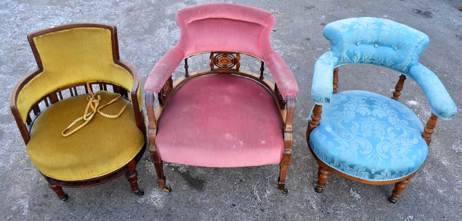 Lot 1603 - Two Victorian walnut framed tub chairs