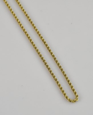 Lot 2140 - A yellow metal rope twist necklace, stamped...