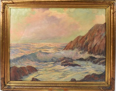 Lot 157 - MARTIN DHILLON; oil on canvas, rocky sea scape,...