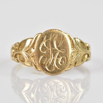Lot 2590 - A yellow metal lady's signet ring, stamped...