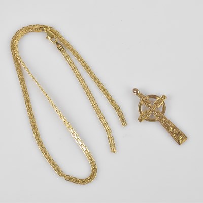 Lot 2199 - A 9ct yellow gold crucifix pendant, suspended...