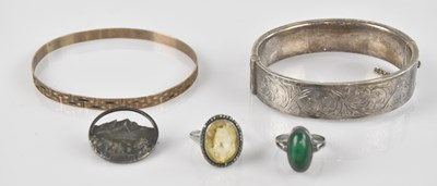 Lot 1073 - A hallmarked silver hinged snap bangle, an 800...
