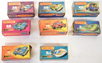Lot 476 - MATCHBOX; eight boxed 'New Super Fast'...