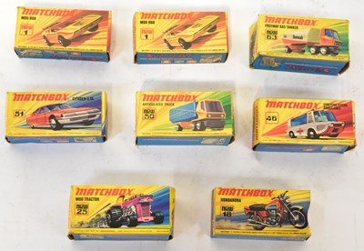 Lot 477 - MATCHBOX; eight boxed 'New' vehicles,...