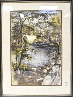 Lot 898 - JOHN SITSON; watercolour, a lakeside scene...