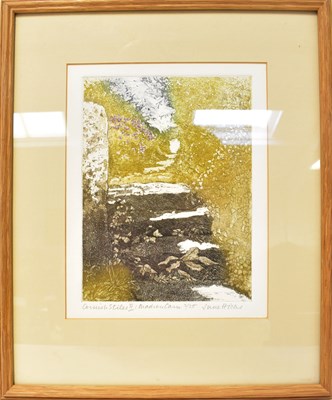 Lot 925 - JUNE HICKS; coloured etching, Cornish Stiles...