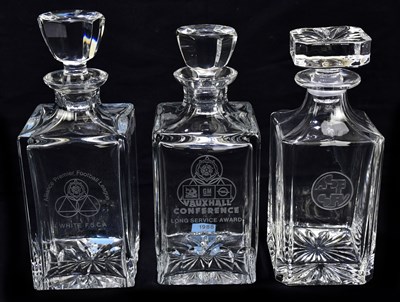 Lot 223 - Three cut glass decanters, all engraved,...