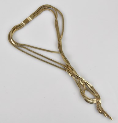 Lot 2015 - A yellow metal three strand flat link necklet...