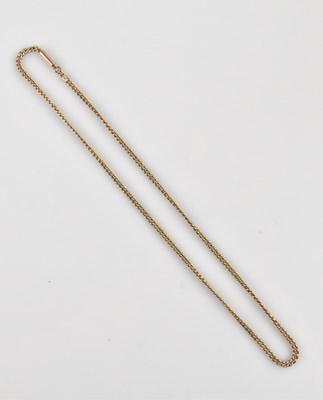 Lot 2152 - A yellow metal flat link necklace, stamped '9c'...