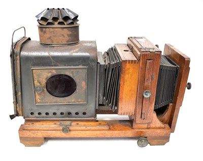 Lot 832 - A Victorian oak and metal magic lantern, with...