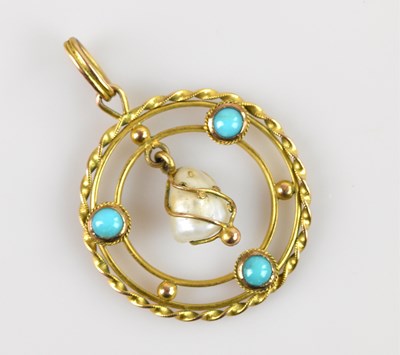 Lot 2225 - An Edwardian turquoise and pearl yellow metal...